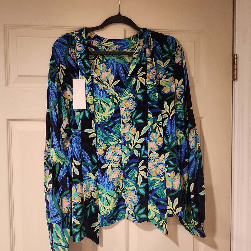 Lilly Pulitzer Blue and Green Floral Blouse